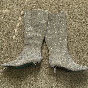 Betsey Johnson Sparkling Silver Heeled Boots
